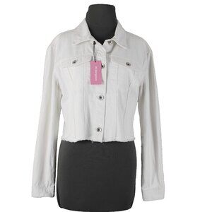 Hi Gorgeous $245 Covo Sz M White Black Logo Button 100% Cotton Crop Jacket